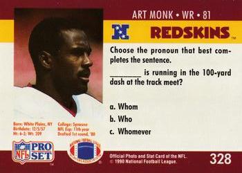 1990 Pro Set FACT Cincinnati #328 Art Monk Back