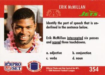 1990 Pro Set FACT Cincinnati #354 Erik McMillan Back