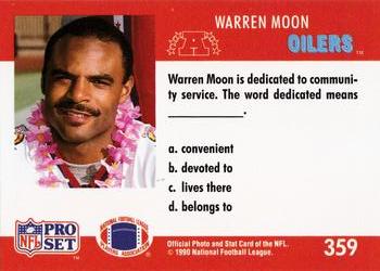 1990 Pro Set FACT Cincinnati #359 Warren Moon Back