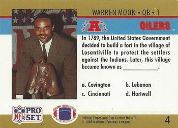 1990 Pro Set FACT Cincinnati #4 Warren Moon Back