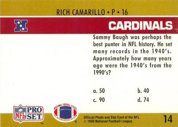 1990 Pro Set FACT Cincinnati #14 Rich Camarillo Back