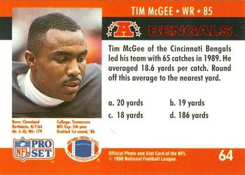 1990 Pro Set FACT Cincinnati #64 Tim McGee Back