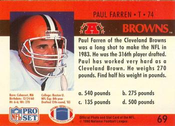 1990 Pro Set FACT Cincinnati #69 Paul Farren Back