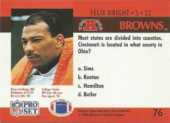 1990 Pro Set FACT Cincinnati #76 Felix Wright Back
