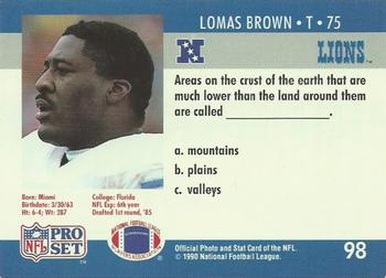 1990 Pro Set FACT Cincinnati #98 Lomas Brown Back