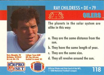1990 Pro Set FACT Cincinnati #118 Ray Childress Back