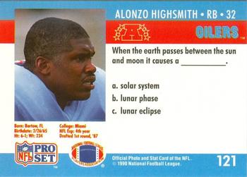 1990 Pro Set FACT Cincinnati #121 Alonzo Highsmith Back