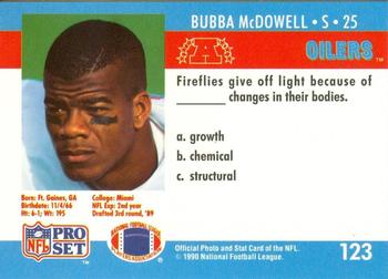 1990 Pro Set FACT Cincinnati #123 Bubba McDowell Back