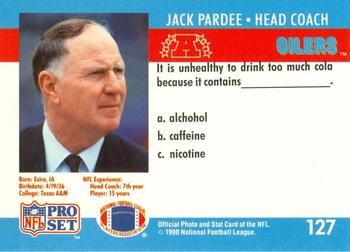 1990 Pro Set FACT Cincinnati #127 Jack Pardee Back
