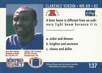 1990 Pro Set FACT Cincinnati #137 Clarence Verdin Back