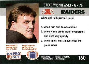 1990 Pro Set FACT Cincinnati #160 Steve Wisniewski Back