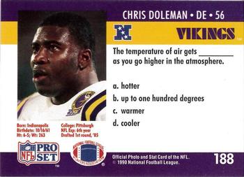 1990 Pro Set FACT Cincinnati #188 Chris Doleman Back