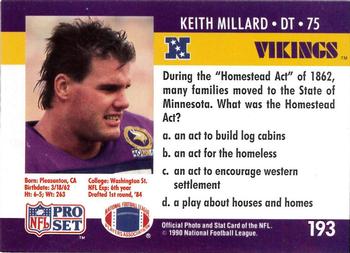 1990 Pro Set FACT Cincinnati #193 Keith Millard Back