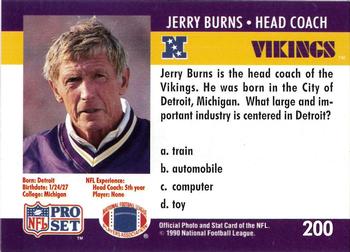 1990 Pro Set FACT Cincinnati #200 Jerry Burns Back