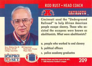 1990 Pro Set FACT Cincinnati #209 Rod Rust Back