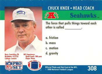 1990 Pro Set FACT Cincinnati #308 Chuck Knox Back