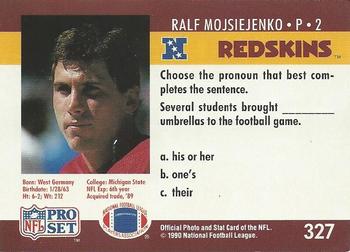 1990 Pro Set FACT Cincinnati #327 Ralf Mojsiejenko Back
