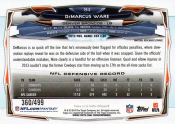 2014 Topps - Pink #84 DeMarcus Ware Back