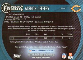 2014 Topps - Fantasy Focus #FF-AJ Alshon Jeffery Back