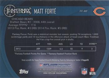 2014 Topps - Fantasy Focus #FF-MF Matt Forte Back