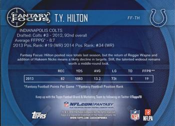 2014 Topps - Fantasy Focus #FF-TH T.Y. Hilton Back