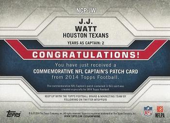 2014 Topps - NFL Captains Patches #NCP-JW J.J. Watt Back