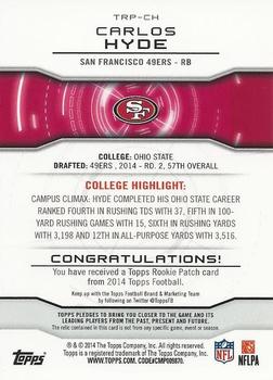 2014 Topps - Rookie Patch #TRP-CH Carlos Hyde Back