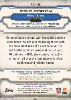 2014 Topps - Rookie Premiere Autographs #RPA-EE Eric Ebron Back