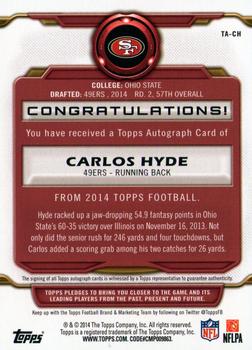 2014 Topps - Signatures #TA-CH Carlos Hyde Back