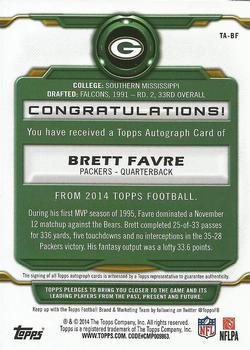 2014 Topps - Signatures #TA-BF Brett Favre Back