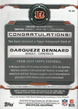 2014 Topps - Signatures #TA-DD Darqueze Dennard Back