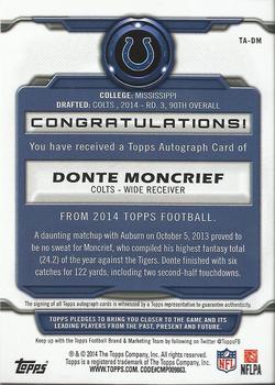 2014 Topps - Signatures #TA-DM Donte Moncrief Back