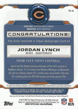 2014 Topps - Signatures #TA-JL Jordan Lynch Back