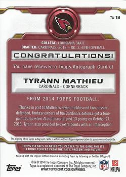 2014 Topps - Signatures #TA-TM Tyrann Mathieu Back
