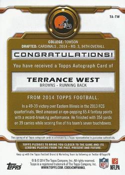 2014 Topps - Signatures #TA-TW Terrance West Back