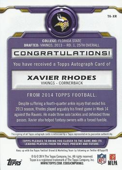 2014 Topps - Signatures #TA-XR Xavier Rhodes Back