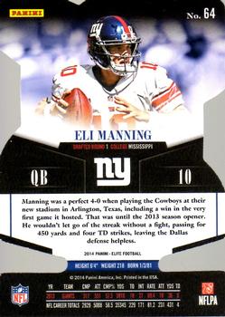 2014 Panini Elite - Aspirations #64 Eli Manning Back