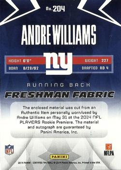2014 Panini Certified #204 Andre Williams Back