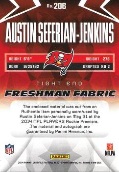 2014 Panini Certified #206 Austin Seferian-Jenkins Back