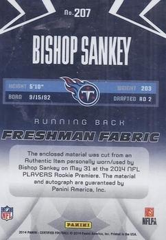 2014 Panini Certified #207 Bishop Sankey Back