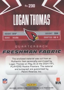 2014 Panini Certified #230 Logan Thomas Back