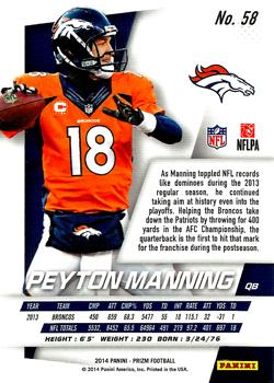 2014 Panini Prizm #58 Peyton Manning Back