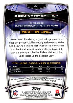 2014 Bowman Chrome #201 Cody Latimer Back
