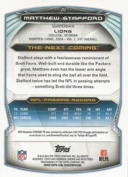 2014 Bowman Chrome #20 Matthew Stafford Back