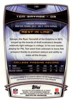 2014 Bowman Chrome #194 Tom Savage Back
