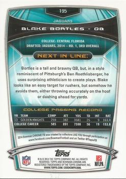 2014 Bowman Chrome #195 Blake Bortles Back
