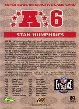 1996 Classic NFL Experience - Super Bowl Game #A6 Stan Humphries Back