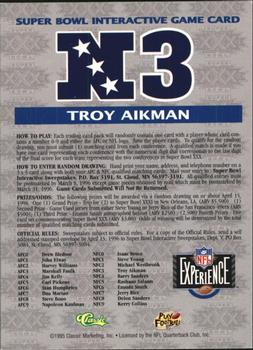 1996 Classic NFL Experience - Super Bowl Game #N3 Troy Aikman Back