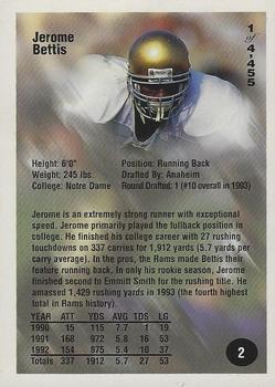 1994 Superior Rookies - Gold #2 Jerome Bettis Back