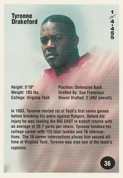 1994 Superior Rookies - Gold #36 Tyronne Drakeford Back